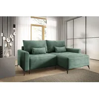 3 Sitzer Ecksofa in L-Form ANTONIO LOFT 239x148cm, Ottomane rechts/links, Schlaffunktion & Bettkästen, Eckarniutur, Cordbezug in Hellgrün - Grün