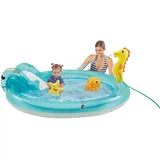 Planschbecken mit Rutsche 188x163 cm blau/rot/gelb PVC-beschichtet UV-beständig - Wehncke Ocean Pool - 2 Badefiguren, ab 9 Monate