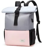 YTL Rolltop Rucksack Damen & Herren,Leichte Rucksäck Wasserdichte Tasche Radfahrenrucksack Reiserucksack Schultasche Teenager Backpack Women Viel Fächer mit 15,6" Laptopfach