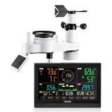 7-in-1-wetterstation Funk, 7,5-zoll-display, Solarbetriebener Außensensor, Regenmesser, Für Wettervorhersage, Temperatur, Luftfeuchtigkeitsmesser, Windgeschwindigkeit & -richtung (kein Wlan)