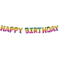 Boland 22159 - Folienballon-Girlande Happy Birthday, Größe 30 x 800 cm, 13 Buchstaben-Ballons, für Luft und Helium geeignet, inkl. Strohhalm zum Aufblasen, Dekoration, Geschenk, Geburtstag