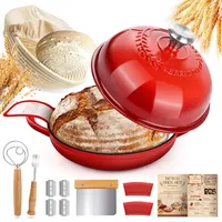 NZQXJXZ Gusseisen Topf Brot Backen 5.7L, Bräter Emaille Schmortopf mit Deckel und Griffen, Dutch Oven mit Brot Gärkorb Set, Brotbacktopf, Schmortopf Gusseisen Topf für Braten Küche Schmoren Backen