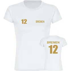multifanshop Damen T-Shirt - Bremen - Trikot Nummer 12 gold - Druck gold metallic - Frauen