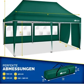 tillvex Faltpavillon 3 x 6 m inkl. 3 Seitenteile Grün