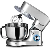 Koliber ROBOMAX X 3200W XXL Küchenmaschine Planetenmischer 6L Edelstahlschüssel Knetmaschine schwerer Teig 6 Stufen Pulse Vollmetall Mechanik LED Drehregler FASTLOCK Küchenmixer Silber