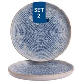 james cooke Azure Vintage flache Teller 2er-Set Steingut – Ø22 cm blau weiß gestreift,