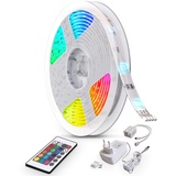 B.K.Licht - LED Strip 10 m mit Fernbedienung, buntes RGB Licht, dimmbar, LED Streifen, LED Leiste, Zimmer deko, Gaming Deko, LED Band, LED Lichtleiste, LED Lichtband, 1000x1x2,5 cm, Weiß