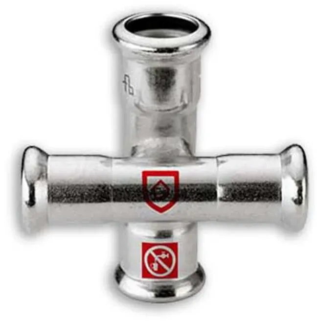 C-Stahl Pressfitting M Kontur Kreuzstück (Ausführung: 22 - 18 - 22 - 18 mm)