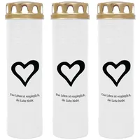 HS Candle Grabkerze mit Motiv 100h Brenndauer (3-tlg), Ø7xH25 cm, Grabkerze mit Motiv im 1er, 3er, 6er, 9er Pack weiß