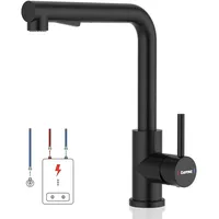 DAYONE Niederdruck Küchenarmatur Schwarz, Niederdruck Wasserhahn Küche Ausziehbare Brause mit 2 Strahlarten, Edelstahl Mischbatterie Küche, 360° Drehbar Spültischarmatur mit 3 anschluessen für Boiler