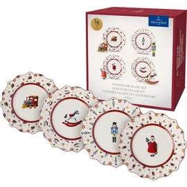 Villeroy & Boch Toy's Delight Jubiläums-Teller Set 4 Teilig Bunt, Weihnachten, Teller Set für 4 Personen, Essteller, Frühstücksteller, Weihnachtsmotiv, Weihnachtsgeschirr, Premium Porzellan