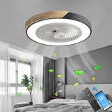 LANMOU Holz Deckenventilator mit Licht und Fernbedienung/APP Moderne LED Deckenventilator mit Beleuchtung Leise Ventilator Dimmbar Deckenlampe für Schlafzimmer Wohnzimmer Esszimmer, Schwarz