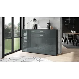 Vladon Highboard 166,5 x 106,5 x 35 cm Anthrazit matt/Grau Hochglanz