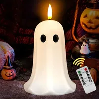2er-Pack flammenlose Halloween-Geisterkerzen mit Timer – LED-Kerzen mit flackernder Flamme, echtes Wachs, Fernbedienung, gruselige