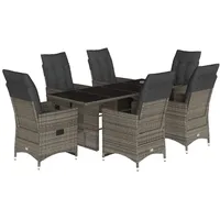 vidaXL 7-tlg. Garten-Bistro-Set mit Kissen Grau Poly Rattan