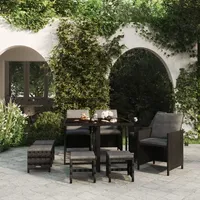 vidaXL Polyrattan Garten-Essgruppe 9-tlg. schwarz inkl. Auflagen 3095508