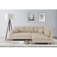 Ecksofa HOME AFFAIRE "CHARRE incl. 3 Zierkissen" Sofas Gr. B/H/T: 231cm x 81cm x 161cm, Struktur weich, Ottomane rechts, beige L-Form, feine Steppung, lose Rückenkissen, auch in Cord und Bouclé