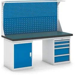 GB Werkstatt-Werkbank mit Aufsatz, Schrank und Einschubbox für Werkzeug, 1800 mm