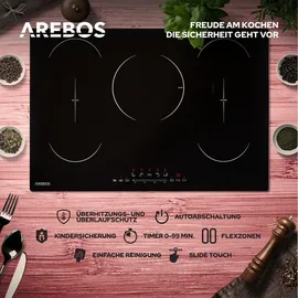 Arebos Induktionskochfeld 9800 W 5 Kochfelder mit 2 Flexzonen 77 cm Autark mit Sensor Touch, Timer, Kindersicherung, �berhitzungsschutz,