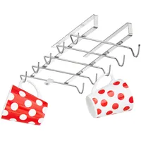 Relaxdays 2 x Tassenhalter Schrankeinsatz für 10 Tassen, Metall Tassenaufhänger Küche, Schrank, Regal, Hbt 6x14x28cm, Silber