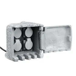 Garten Steckdosenverteiler- Steinoptik - 4fach - IP44 - 1,5m Zuleitung - 16A - g...