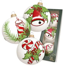 Krebs Glas Lauscha Kugeln Jingle Bells, Weiß Glanz, 8cm