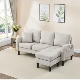 Merax Eckcouch Leinen 3-Sitzer Beige