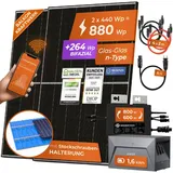 Solarway® 880W Balkonkraftwerk mit Speicher 800W komplett Steckdose - neuester 800 Watt Wechselrichter - 1,6 kWh Anker Solix 1-440W bifaziale Solarmodule & Envertech & Anker