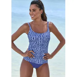 Tankini-Top ELBSAND "Letra", Damen, Gr. 38, Cup A/B, blau, Recycling-Polyamid, bedruckt, Bikini-Oberteile, mit tollem Wording