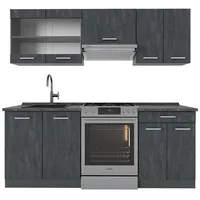 Vicco Küchenzeile R-Line 200 cm Schwarz Beton Anthrazit ohne Arbeitsplatte