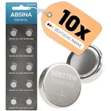 ABSINA SR 927 SW Uhren Knopfzelle 1,55V Silberoxid 10er Pack - Uhrenbatterie 395/399 / AG7 / LR927 - SR927SW Uhrenbatterie auslaufsicher & Lange Haltbarkeit - Uhrenbatterie SR927SW, Knopfzelle 395