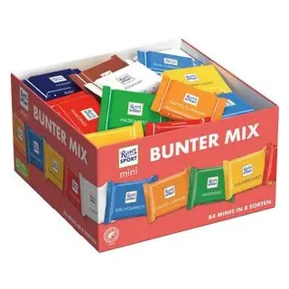 Ritter Sport Mini-Tafelschokolade Bunter Mix, 84 Stück