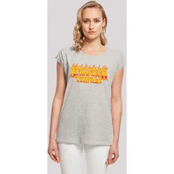 T-Shirt F4NT4STIC "Stranger Things Fire Logo", Damen, Gr. S, grau (erdgrau), Obermaterial: 100% Baumwolle, casual, regular fit, Rundhals, Kurzarm ohne Bündchen, Shirts, Premium Qualität