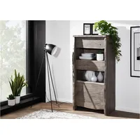 MASSIVMOEBEL24.DE Vitrine Akazie 71x45x147 grau lackiert PURE ACACIA #405