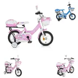 Byox Kinderfahrrad 1202 12 Zoll mit Stützräder, Körbe, Rückspiegel, Klingel rosa