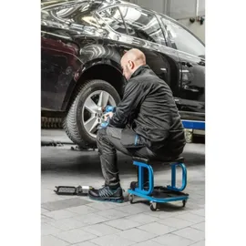 Högert Arbeitshocker Stahl/Vinyl blau fahrbar bis 130 kg