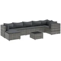 vidaXL 8-tlg Garten-Lounge-Set mit Kissen Grau Poly Rattan Modell 81