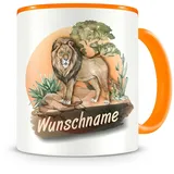 Samunshi® Kindertasse mit Namen Tasse Löwe Personalisierte Tasse mit Namen Kinder Kinderbecher mit Namen Kindergarten orange 300ml