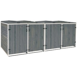 MCW XL 4er-/8er-Mülltonnenverkleidung MCW-H74, Mülltonnenbox, erweiterbar 126x316x98cm Holz MVG ~ grau-weiß