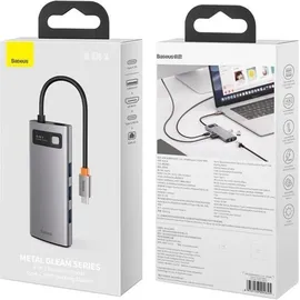 Baseus Metal Gleam USB-C zu 3x USB 3.0 + HDMI + USB-C PD + Ethernet RJ45 - USB 3.0 - 6 Ports), Dockingstation Hub Grau