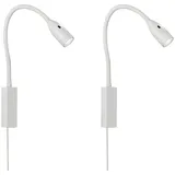 meineWunschleuchte 2er SET Leselampen für Bett- oder Wandmontage mit Kabel & Stecker, Weiß