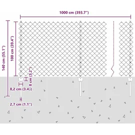vidaXL Zaun 1 x 10 m Silber/Stahl
