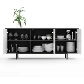 simplyfurn Sideboard, Weiß Hochglanz, Holzwerkstoff, Rechteckig, 154x66x40 cm, Wohnzimmer, Kommoden & Sideboards, Sideboards