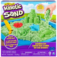 Kinetic Sandbox Set - mit 454g magischem Kinetic Sand aus Schweden in Grün, 3 Förmchen und Schaufel für kreatives Indoor-Sandspiel, ab 3 Jahren