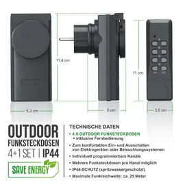 Arendo Funksteckdose 4x Schwarz