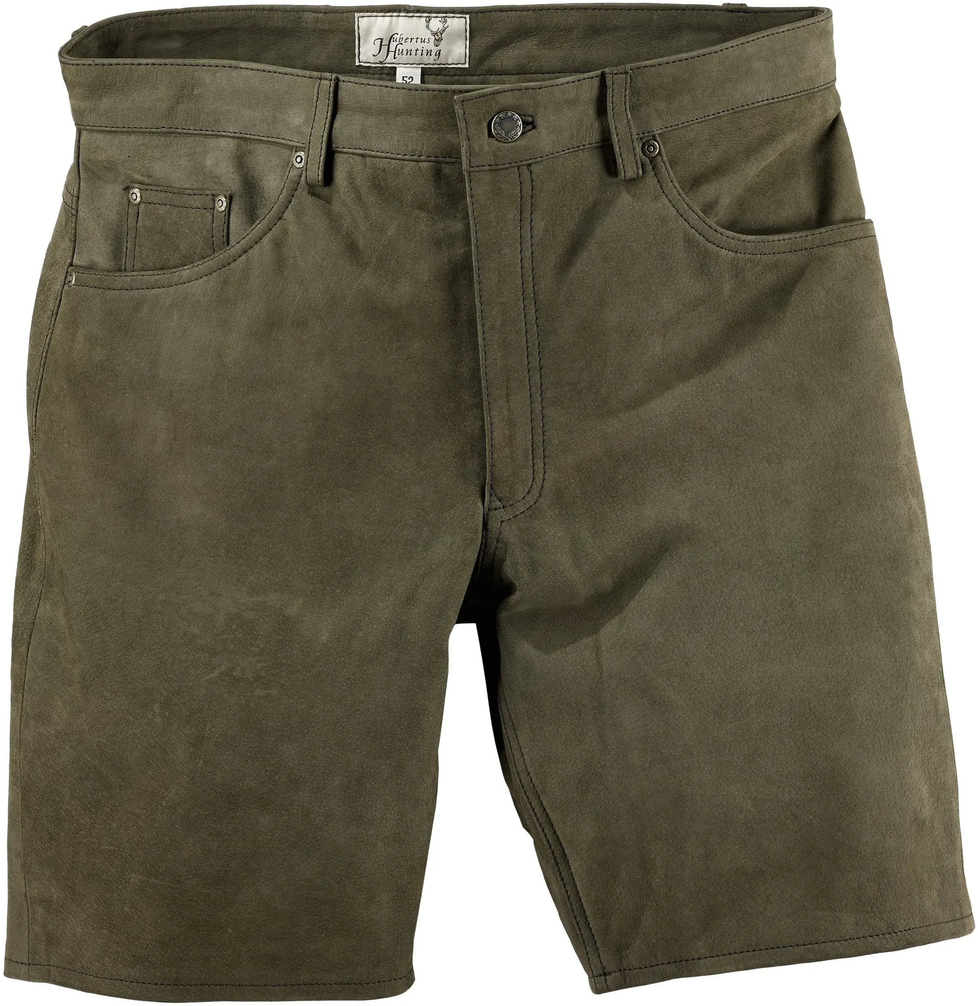 Hubertus Herren-Lederhose, kurz, oliv, 60