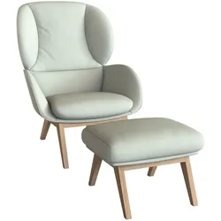 Ohrensessel FLEXLUX "Adria", weiß (warm weiß), B:78cm H:100cm T:96cm, 100% Echteder, Sessel, Stil & Komfort, organische Form, Fuß Eiche