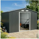 BRAST Gartenhaus Gerätehaus Geräteschuppen Metall, TÜV geprüft, viele Größen, BxT: 278x195 cm, mit Satteldach & Doppelschiebetür, wetterfest wasserdicht grau 278 cm x 195 cm