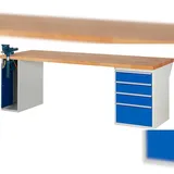 PROREGAL Werkbank Serie 7000 - Modell 7510 | HxBxT 84x250x90cm | 4x Schublade + 1x Schrank inkl. SchPROREGALbstock | Schubladenmaße 3x150 + 1x270mm