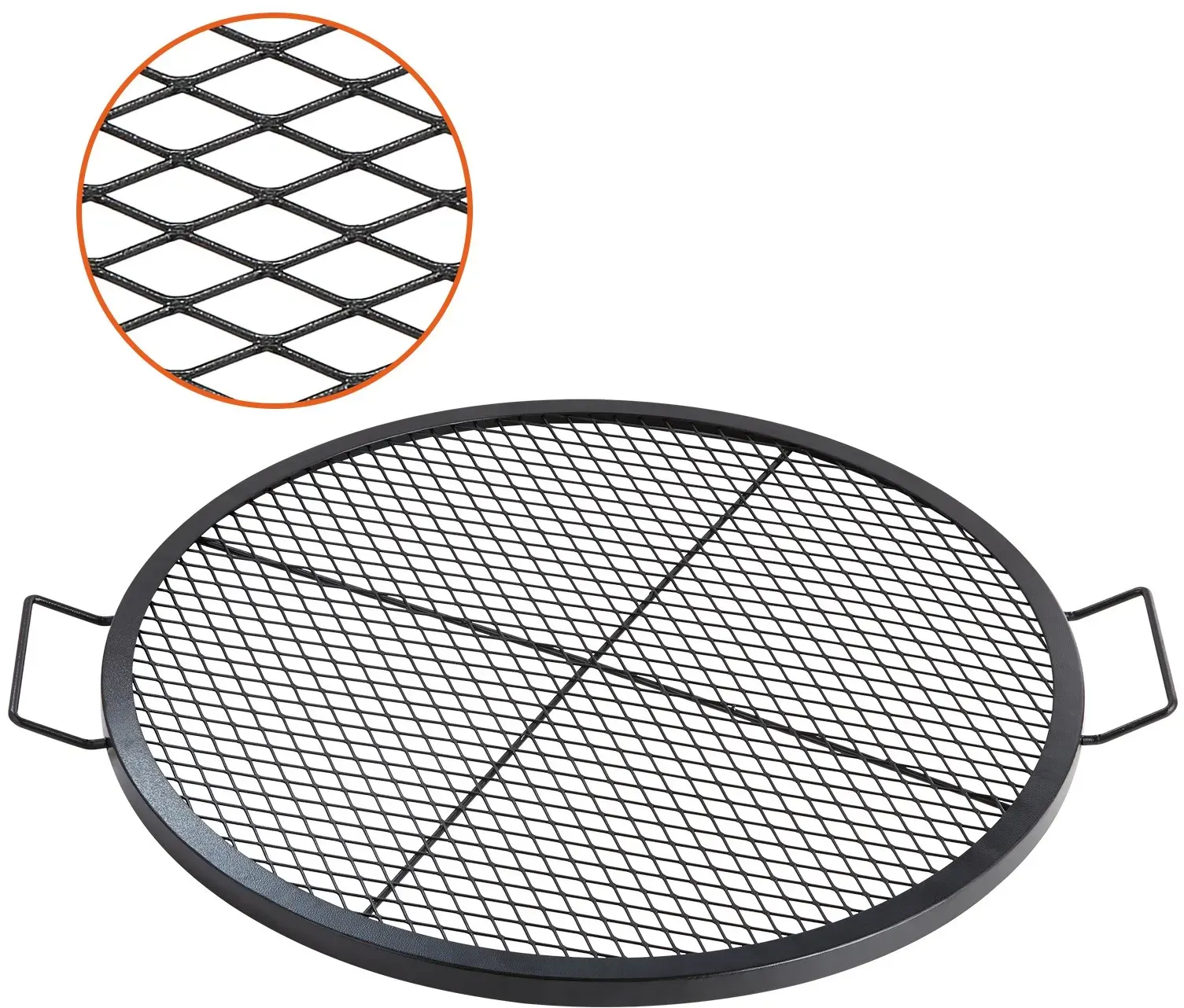 VEVOR X-Marks Feuerstellen-Grillrost, Φ 760 x 25 mm Lagerfeuer-BBQ-Grillrost aus Stahl mit Griff und Stütz-X-Draht, Tragbares Camping-Kochgeschirr für Partys und Zusammenkünfte im Freien, Schwarz
